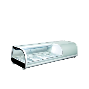 Vitrina frigorifica sushi FORCAR RTS42B cu 4 recipiente GN1/3, sticla si plastic, iluminare LED