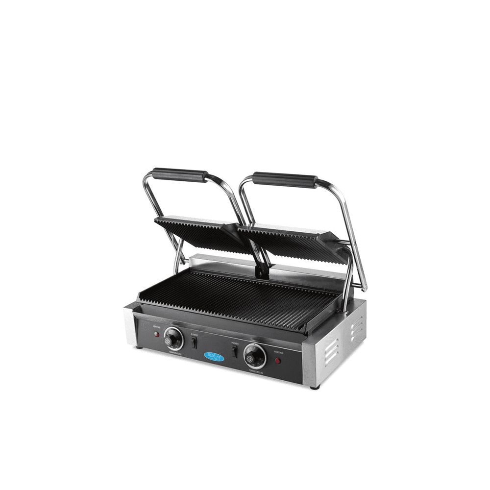 Tostiera dubla cu placi striate profesional horeca tostiera dubla cu placi striate din fonta, aparat profesional pentru sandwich si grill horeca