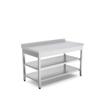 masa lucru inox 2 polite si rebord 120x70 cm horeca profesional