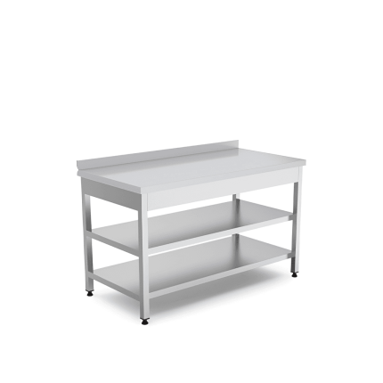 masa lucru inox 2 polite si rebord 120x70 cm horeca profesional