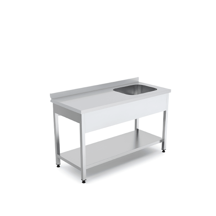 Masa lucru cuva incastrata dreapta polita si rebord 120x70 cm din inox