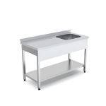 masa lucru cu cuva incastrata dreapta cu polita si rebord 1400x700 mm inox horeca