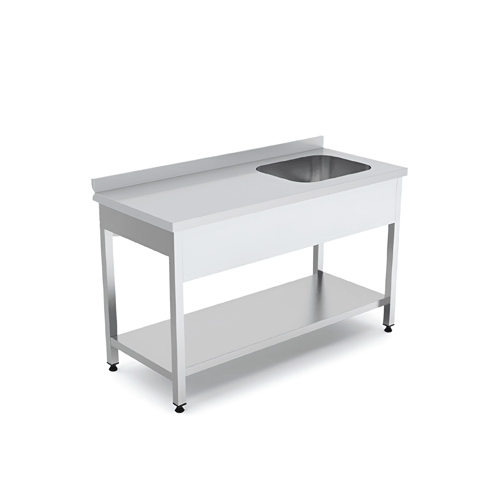 Masa lucru cu cuva incastrata dreapta cu polita si rebord 1400x700 mm masa lucru cu cuva incastrata dreapta cu polita si rebord 1400x700 mm inox horeca