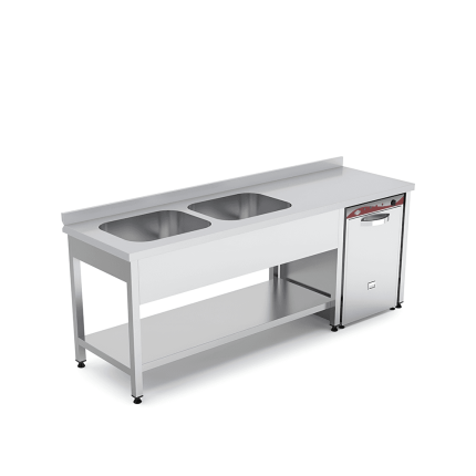 spalator 2 cuve stanga scurgator suspendat si polita inox 160x70 cm