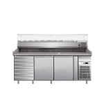 banc pizza 2 usi cu sertare fără vitrina ingrediente blat granit inox