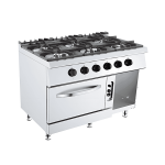 Masina de gatit 6 ochiuri cu cuptor si dulap deschis 1200x730 mm echipament horeca