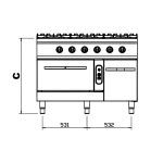 Mașină de gătit pe gaz cu 6 ochiuri, cuptor și dulap închis, linia 700 Inox - Image 5