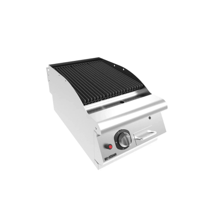 Gratar grill gaz de banc cu roca vulcanica si lamele din fonta, echipament profesional horeca