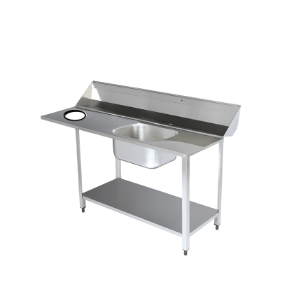 masa intrare vesela 1400 mm cu cuva inox si rebord