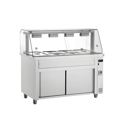 bufet cald bain marie 4 gn 1/1 cu vitrina dulap neutru horeca inox