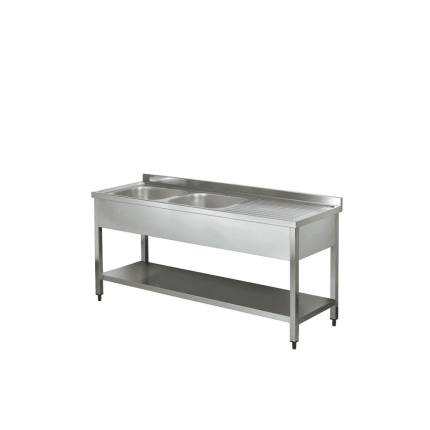Spalator 2 cuve stanga cu polita inox 140x70 cm pentru horeca