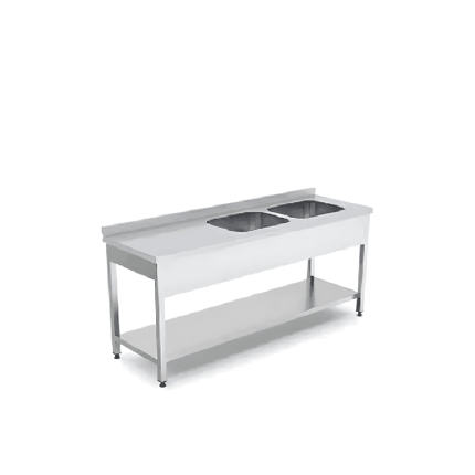 spalator inox doua cuve dreapta cu polita 160x70 cm